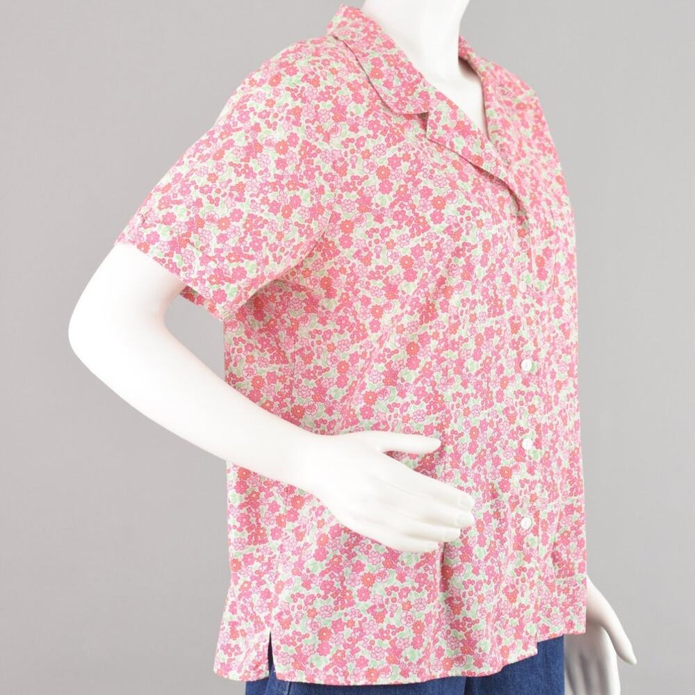Vintage Basic Editions Pink Floral Short Sleeve Shirt Women's XL - Picture 6 of 10
